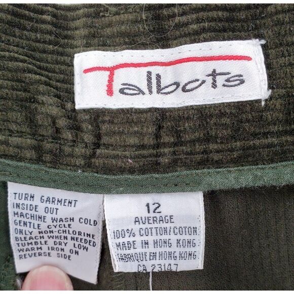 Talbots Womens Pants Corduroy Pleated Pockets Green Size 12 Vintage 1990's - Picture 6 of 7